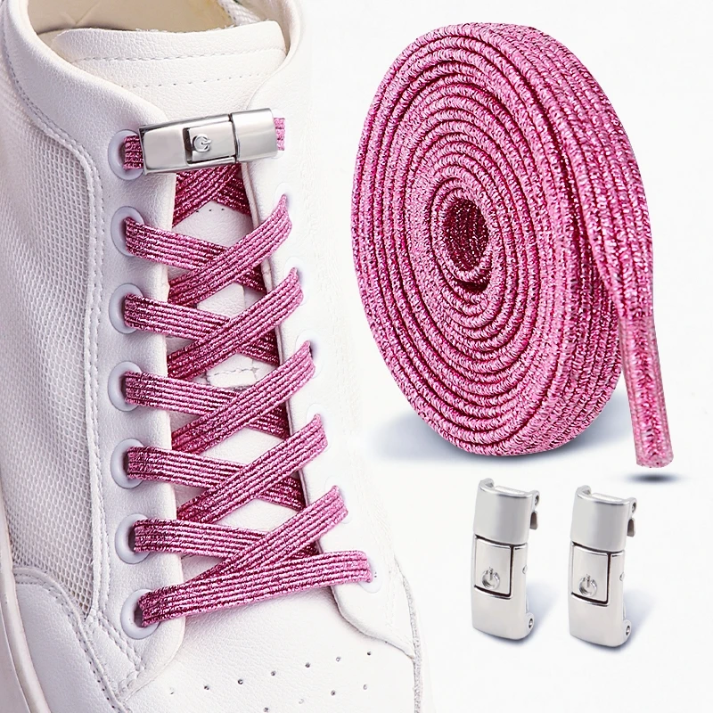 Kleurrijke glitter veters zonder strikken, elastische veters, sneakers, diamanten slot veters zonder strikken, platte veters, schoenaccessoires