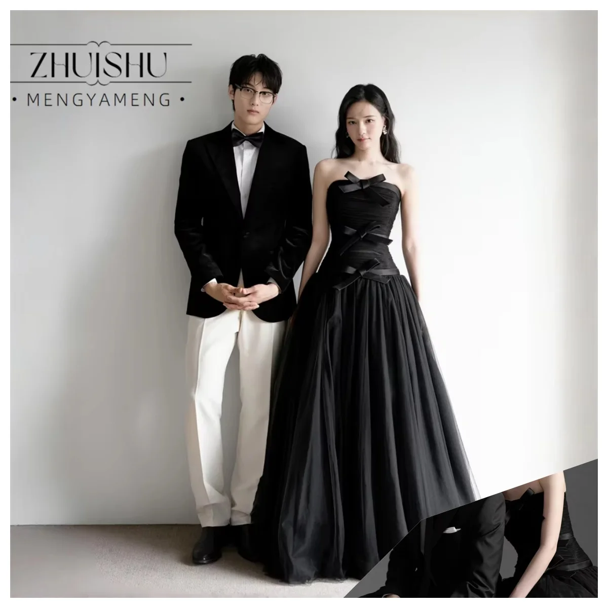 ZHUISHU 2026 Simple Black Strapless Korean Evening Dresses Customized with Bow A-Line Party Dress Formal Gowns Corset Ribbon