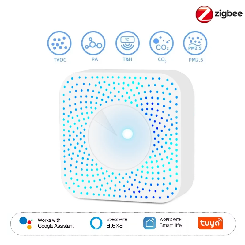Tuya ZigBee/WiFi Luchtkwaliteit Detector PM2.5 Formaldehyde VOC CO2 Temperatuur Vochtigheid 6in1 Smart Air Box Sensor Via Alexa Google