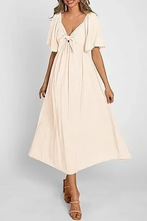 

Плиссированное Платье средней длины с коротким рукавом и V-образным вырезом