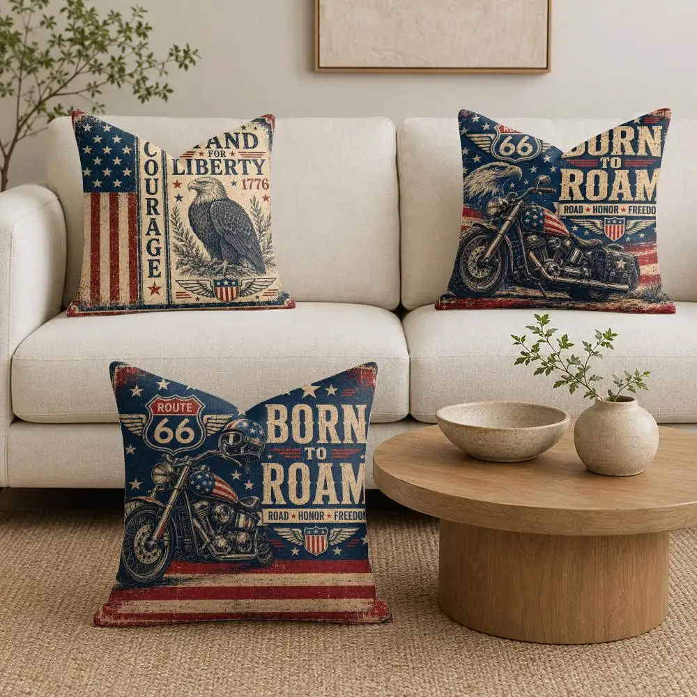 Vintage Patriotic Freedom Cushion Cover Summer Linen Pillow Case Organic Fabric Cushion Cover Double-Sided Print Sofa Home Decor