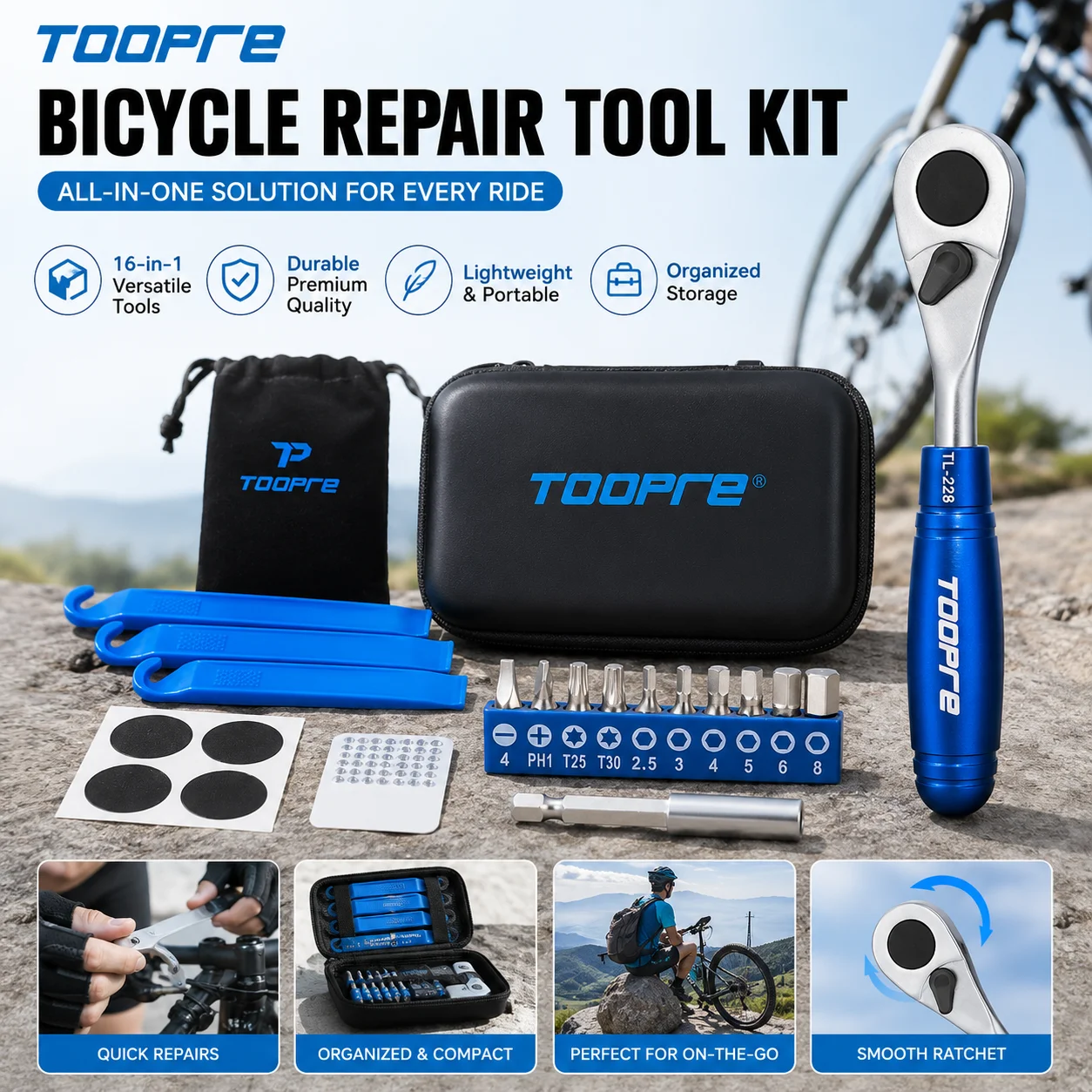 

TOOPRE bicycle ratchet wrench set mini portable multi-function small repair tool set tire repair tool