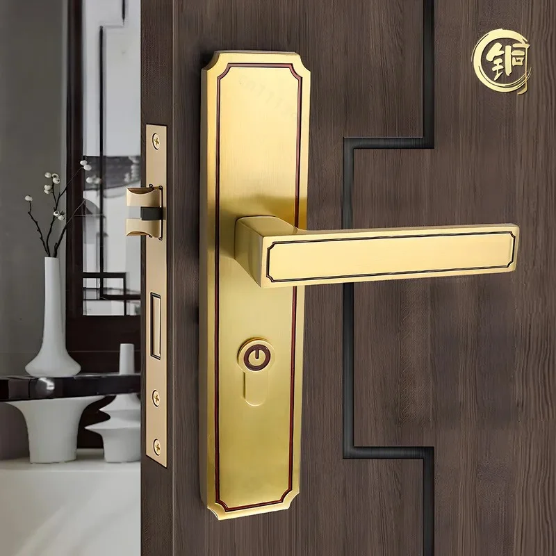 New Chinese Style Brass Double Door Lock Universal Light Luxury Indoor Bedroom Office Meeting Room Silent Door Lock