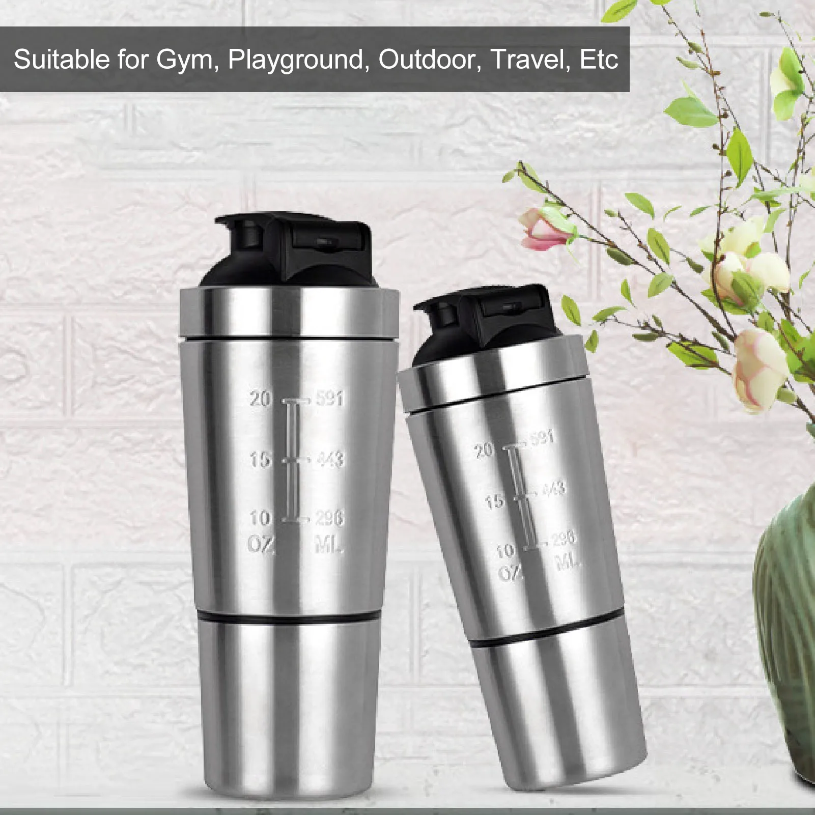 Protein Shaker Bottle with Scale Portable Stainless Steel Double Section Shaker Bottle for Gym Lovers Teenagers