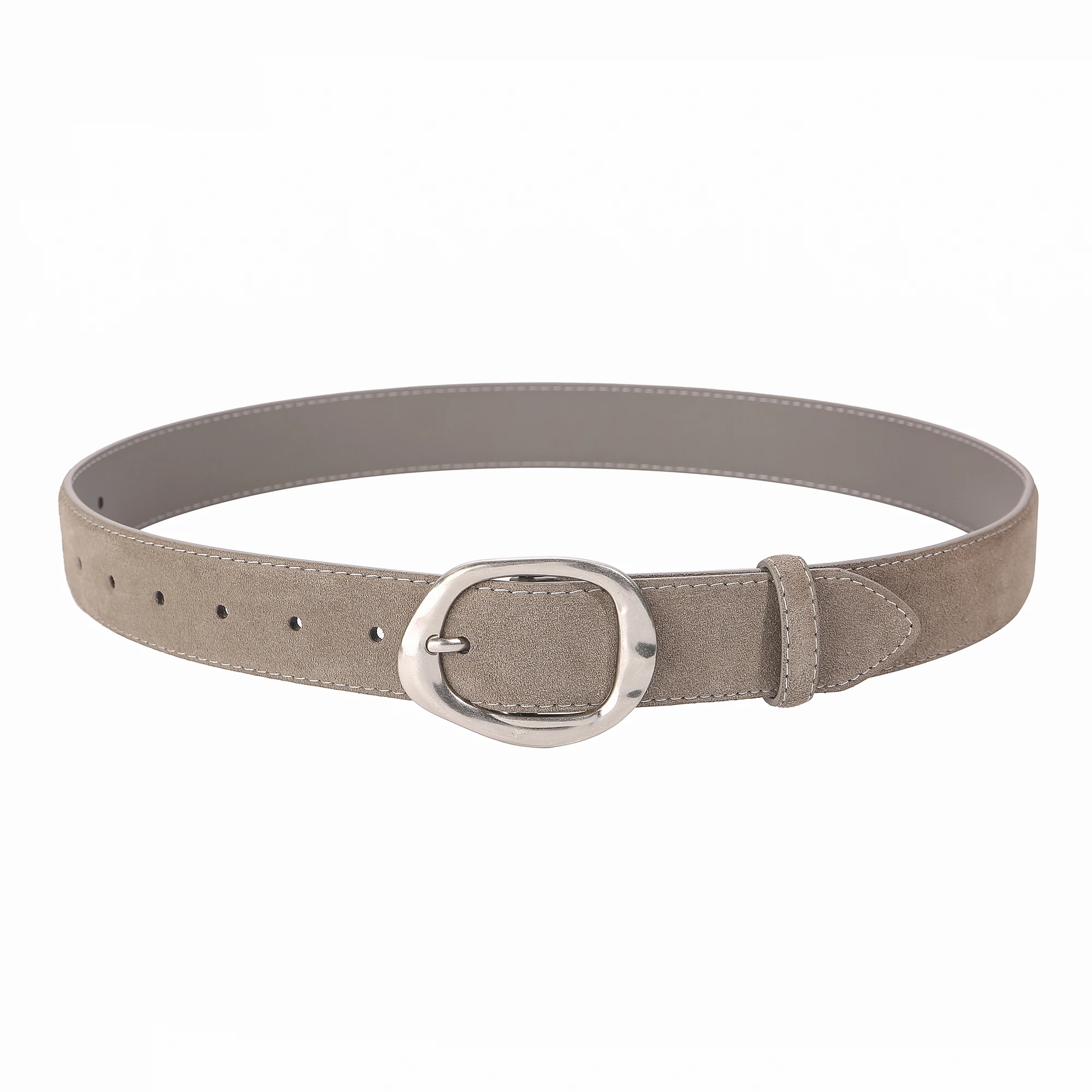Neuer luxuriöser Wildleder-Rindsledergürtel für Damen im Vintage-Stil mit silberner Metallschnalle, 3,3 cm breiter Bund für Kleider und Jeans – Detail 9