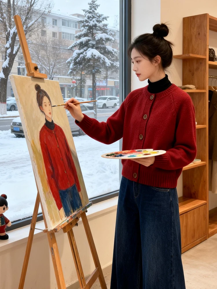 

Autumn Winter New Gentle Sle round Ne Knitted Sweater ort Loose Women Pure Color Special Top Faion Online Exclusive