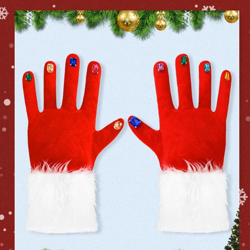 

Rhinestone Velet Gloves Sexy Santa Costume For Women Christmas Santa Gloves Christmas Party Santa Claus Gloves Women N21 22 Drop