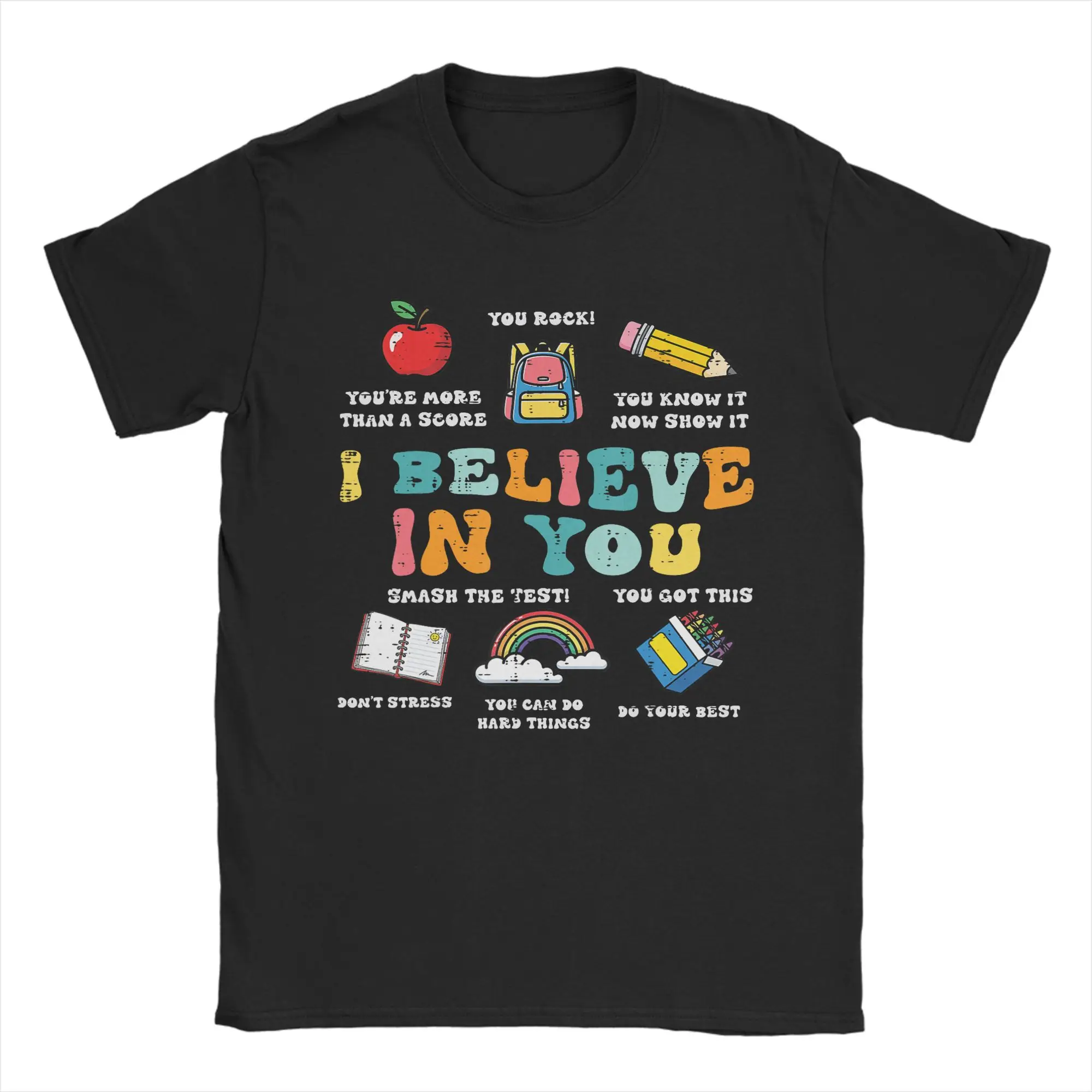 Testing Day I Believe in You State Test Cotton T-Shirt For Man Summer  Y2K Retro T-Shirts Hippie Tees Big Size Casual Tops,
