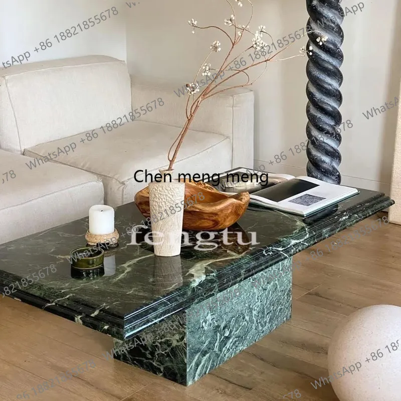 Italian Style Light Luxury Dali Green Marble Coffee Table High-End Rectangular Living Room Coffee Table