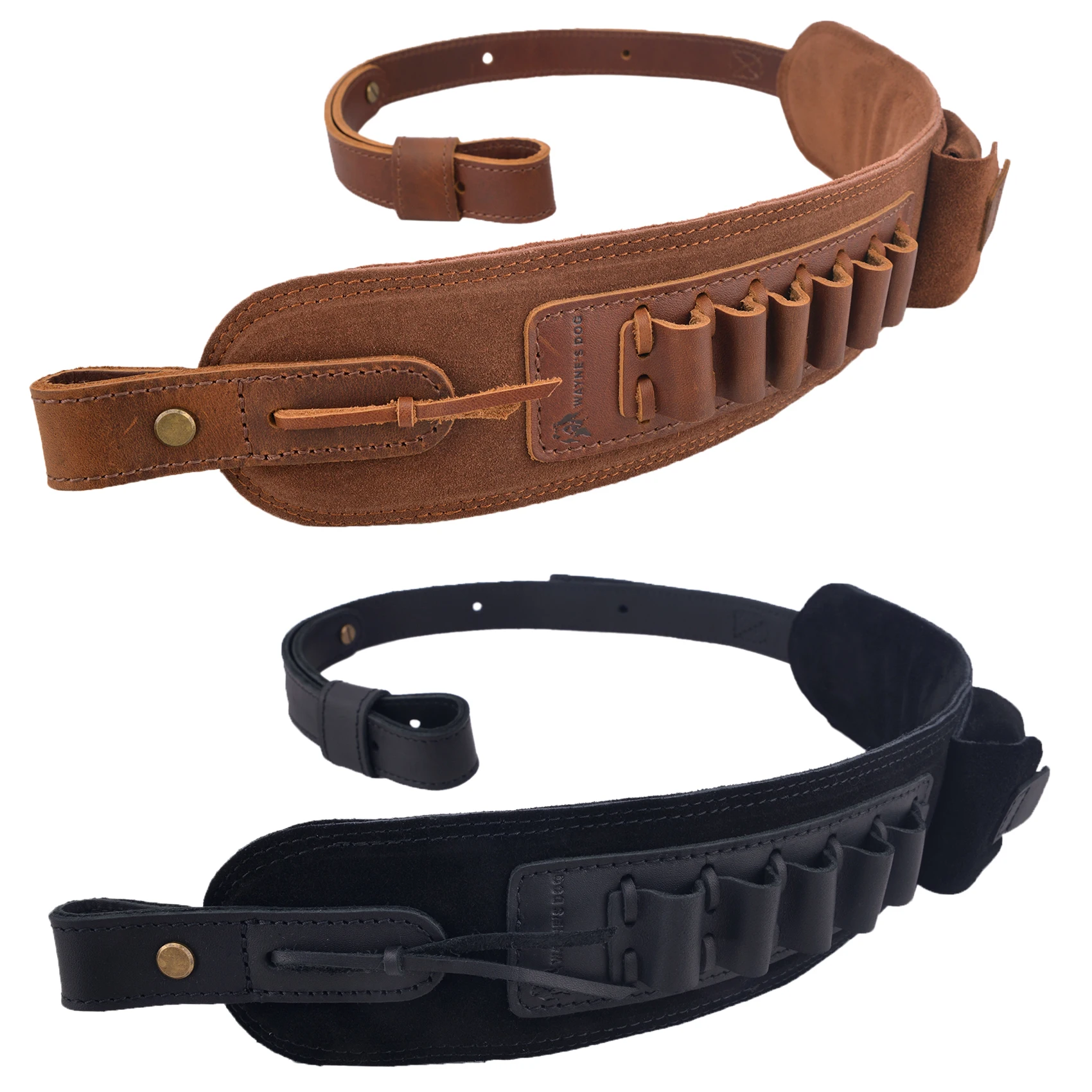 Wayne's Dog Genuine Leather Gun Sling Slots Strap Hunting  Shooting Rifle Shotgun Belt .30/30 .308 .22LR 12GA 16GA 20GA .357