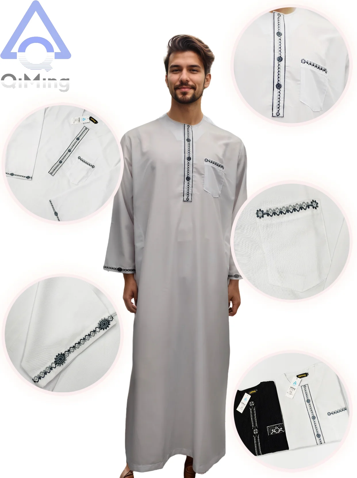 주바 화이트 XXXL 라마단 무슬림 남성 토브 프린팅 자수 이슬람 아라비아 중동 모로코 사우디 국립 잘라비야