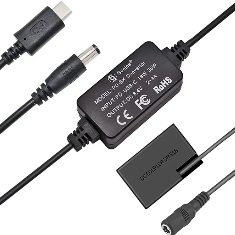 ACK-E18 PD USB-C AC Adapter DC Coupler Kit - Fully Decoded Replace LP-E17 for Canon EOS T6i T7i SL3 750D 760D 800D Cameras