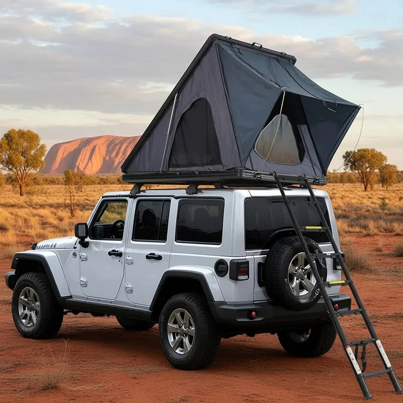 Reliable Universal Ultralight Aluminum Triangle Hard Shell Rooftop Tent 2 3 Person 4 Season for 4X4 Pickup Overland Camping