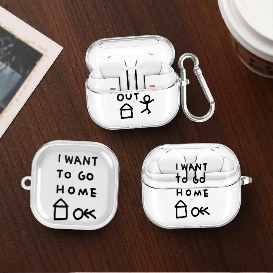 I Want To Go Home Case For Samsung Galaxy Buds 3 FE 4Pro Live 2 2Pro 4 Pro 3Pro Clear Earphone Cases Cover With Hook