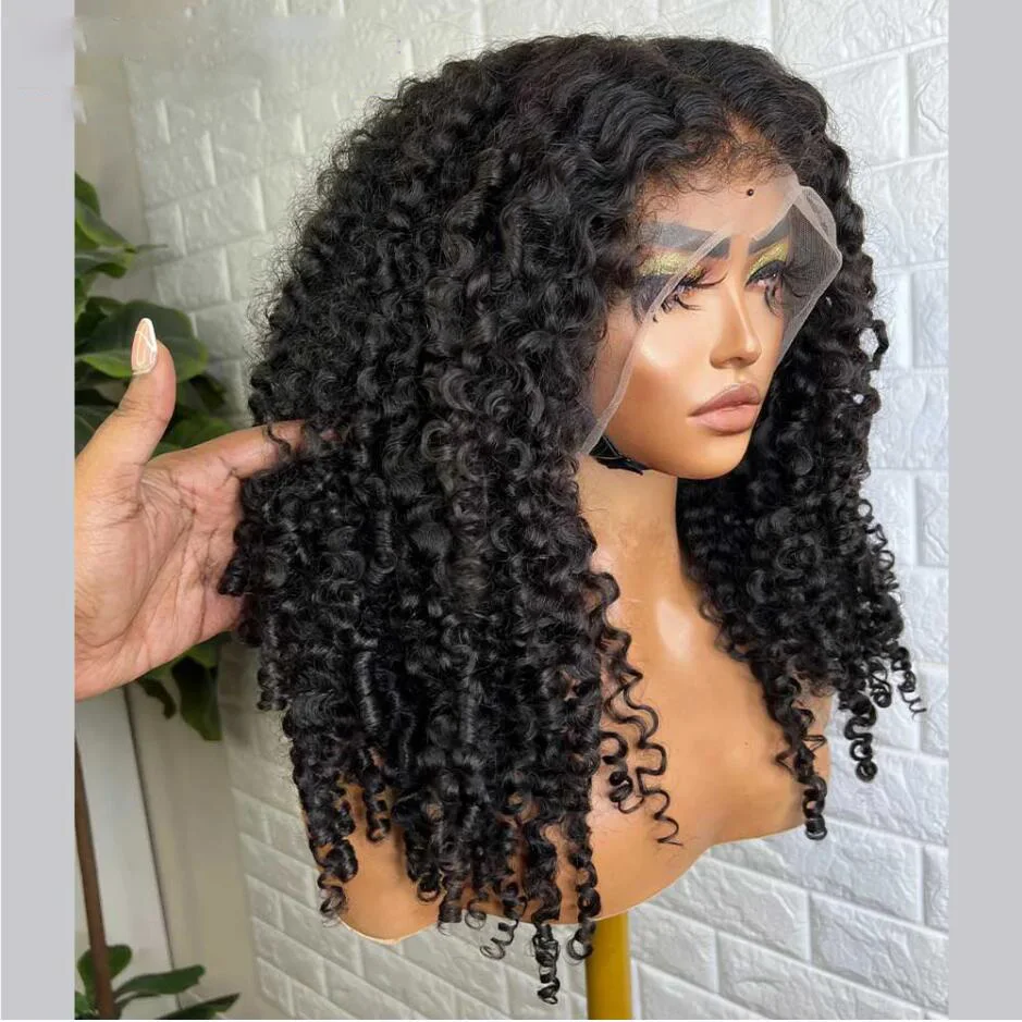 Soft 26” Long Natural Black Kinky Curly 180Density Synthetic Lace Front Wig For Women Babyhair Heat Resistant Preplucked Daily