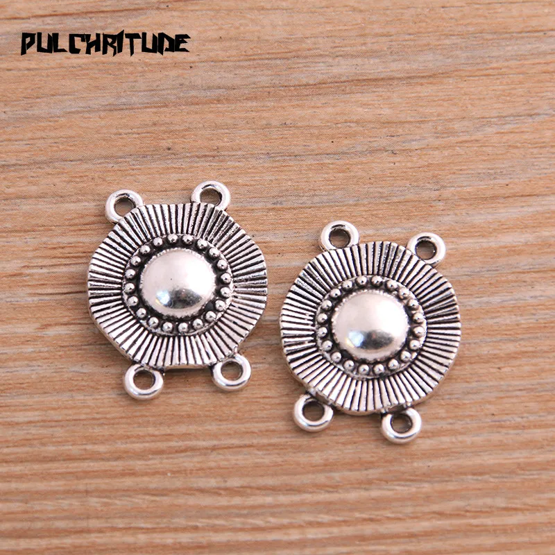 PULCHRITUDE 10pcs 21*26mm Two Color Zinc Alloy Round Pendants Connectors Linker For DIY Charm Jewelry Accessorie