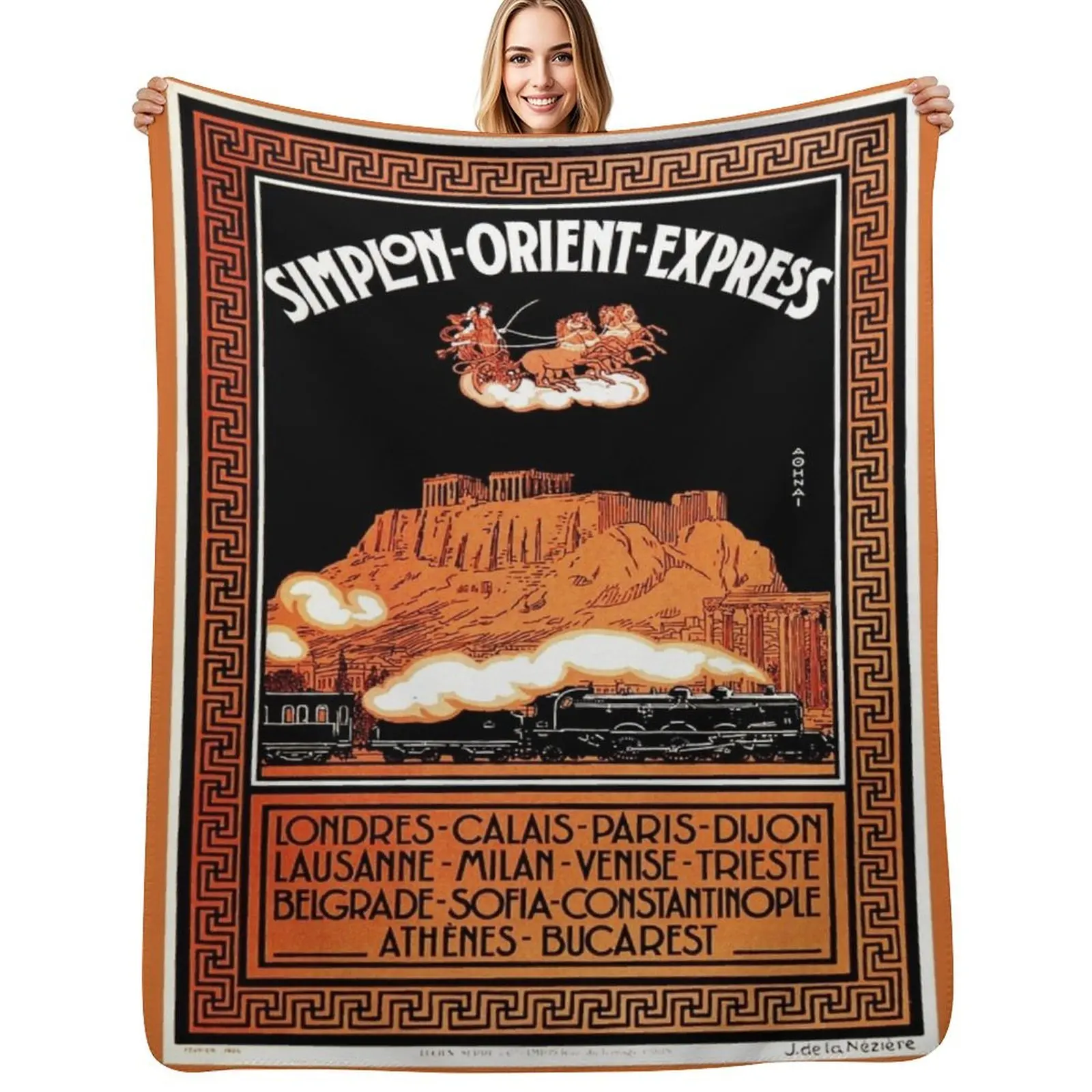 Art Deco Orient Express advertising Athens travel ad Throw Blanket cosplay anime Kid'S Beautifuls sofa bed anime Blankets
