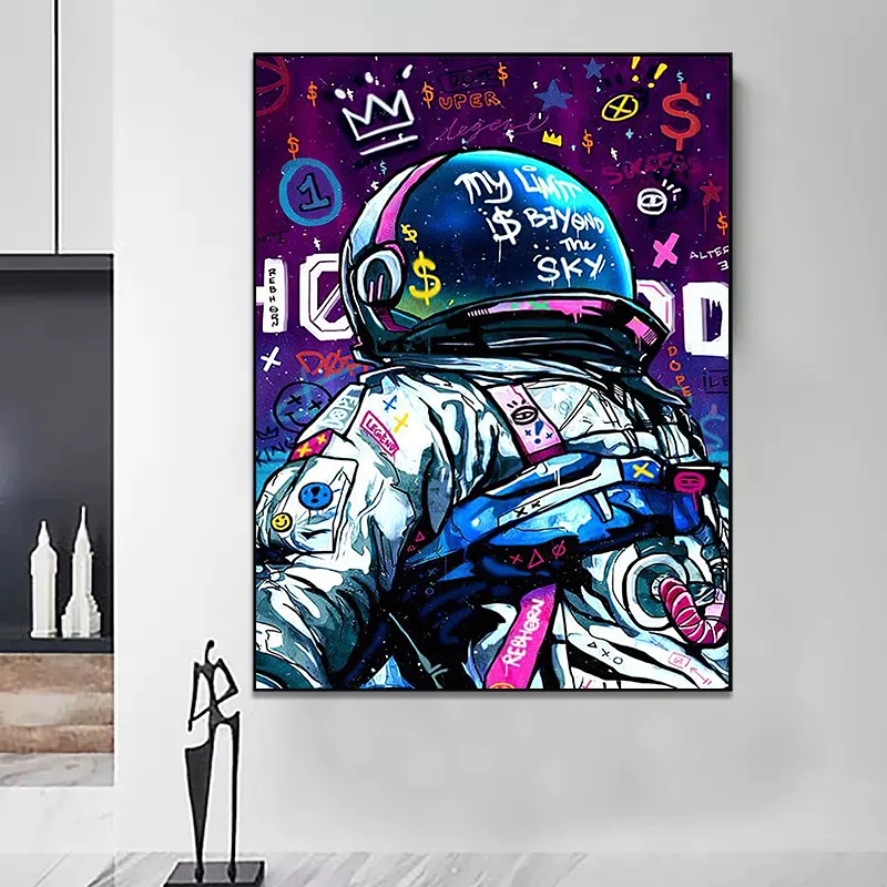 Graffiti Space Astronaut My Limit Is Beyond The Sky Poster Canvas Painting Abstract Wall Picture For Living Room Home Decor