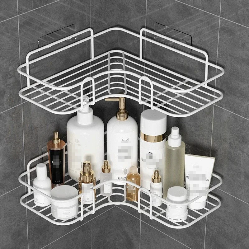 Estante de baño sin perforaciones, estante de almacenamiento de champú montado en la pared, soporte de cocina, organizador de baño de aluminio cuadrado, accesorios