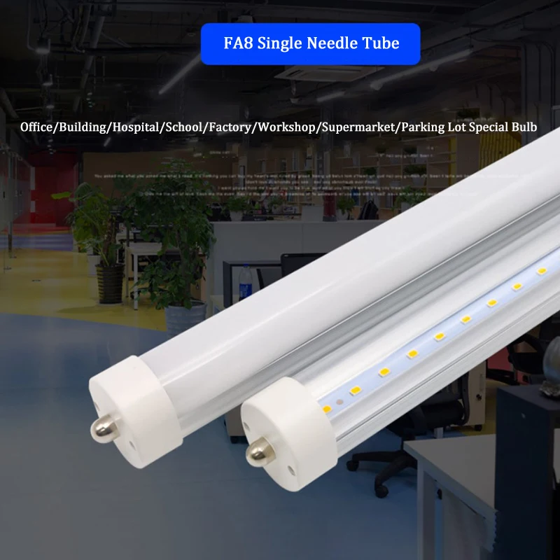 Tubo de led t8 de agulha curta fa8, 10 peças, 8 pés, 2.4m, 36w, iluminação especializada para escolas, escritórios, fábricas, supermercados, shopping centers