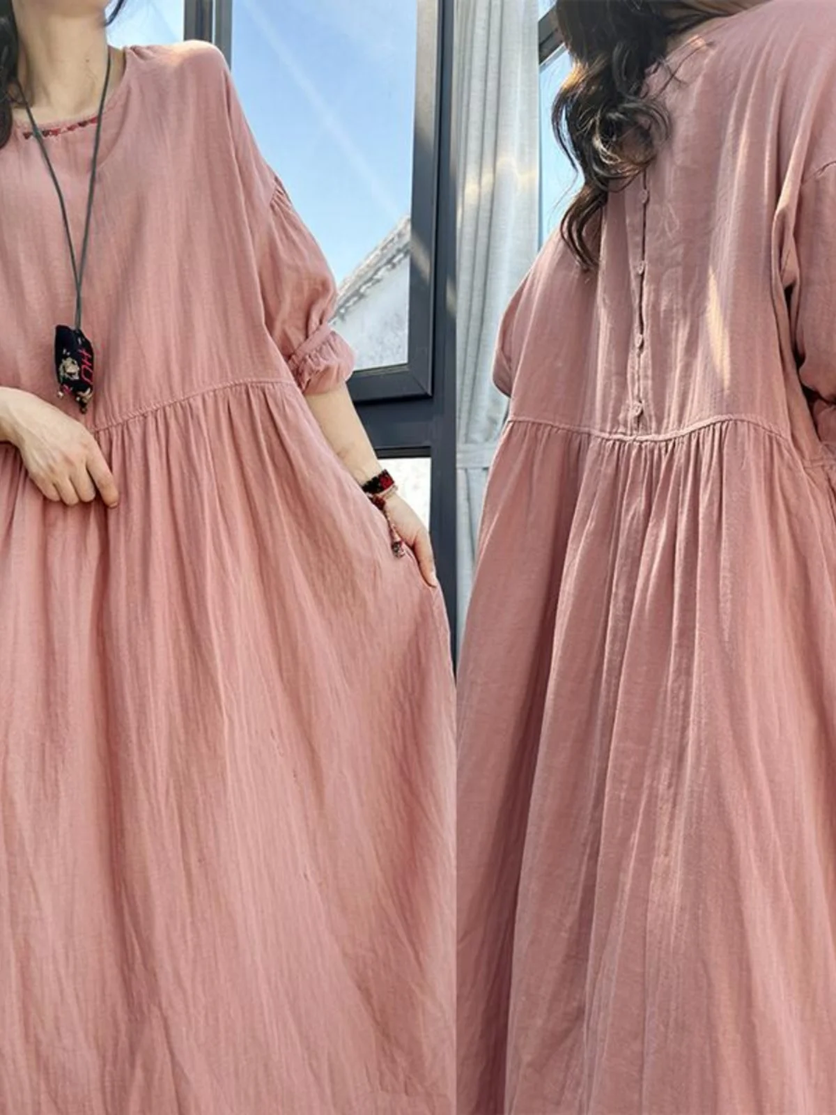 

Artistic Retro Ethnic Sle Embroidered Lantern Sve High Waist Loose Doll Dr Long Dr Large Size Spring Autumn Robe
