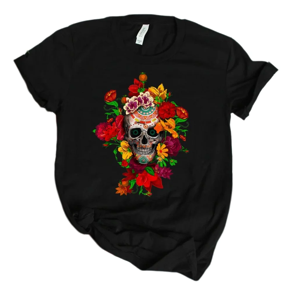 

Cinco De Mayo Skeleton Skull Sombrero Guitar Cactus Print T-Shirt Men's Women's Cotton Black Summer Top
