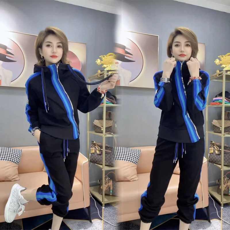 Spring Cotton Women Tracksuit Outfits Long Sleeve Zip Up Hoodie Jacket+pant Running Jogger Fitness Workout Casual Set Sport Suit