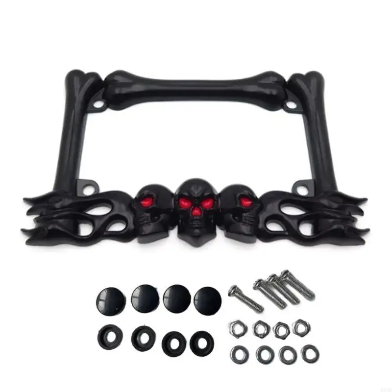 X6HF Skull Head Motorcycle License Plate Frame Number Plates Holder Motorbike Part
