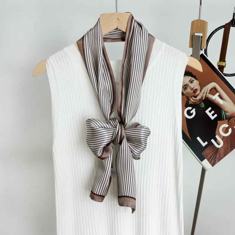 

Luxury Double Layer Long Skinny Neckerchief Scarf 100% Pure Silk Neck Hair Scarf Fashion Foulard Headkerchief Hairband Tie Bag
