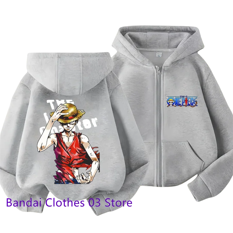 Cool Anime One Piece Kid Zipper Hoodie Cartoon Luffy Print Autumn/Winter Long-sleeved Sweatshirt Boys And Girl Casual Jacket Top