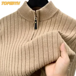 Mens Sweater Winter Quarter Zip Sweater Slim Fit Casual Knitted  Pullover Tops