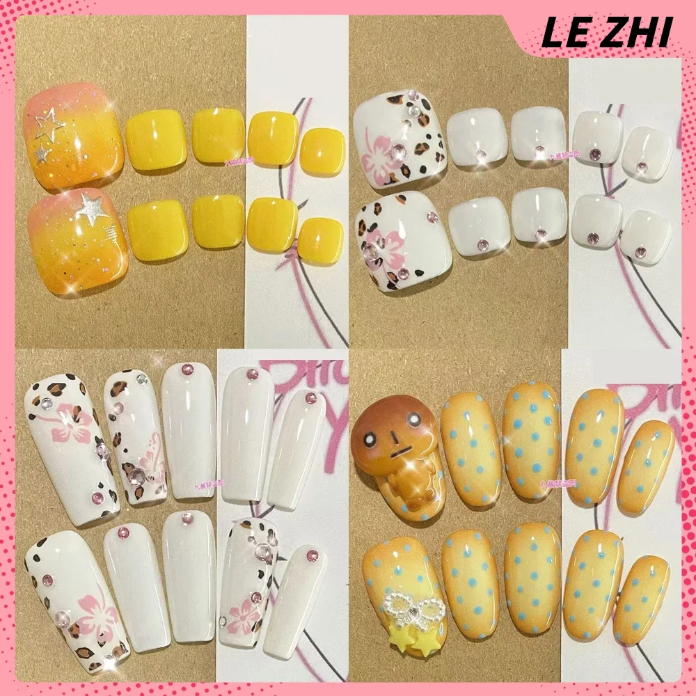 3D Handmade Retro Lovely Bread Press On Nail Art Toenails Hand-Drawn High Quality Detachable Cartoon Nails Sticker Women Gift