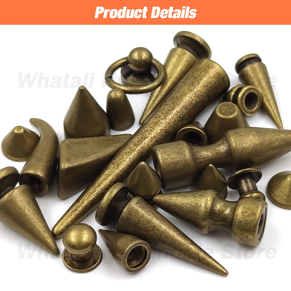 Multiple Size Copper Bullet Spikes Rivets With Screws For Leather Punk Studs and Spikes For Clothes Thorns Patch DIY Crafts