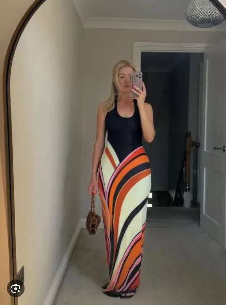 Halter Neck Maxi Dress with Abstract Print