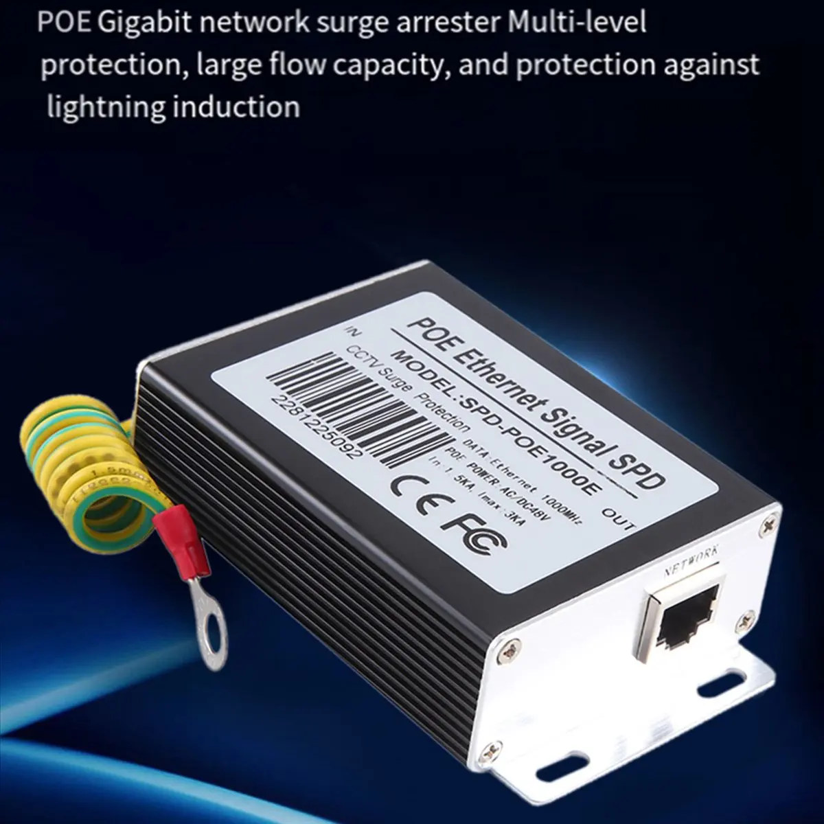 Single-Channel Gigabit POE POE Ethernet Signal SPD Network Surge Protector 1000Mbps SPD Preventer for CCTV IP Cameras-ABHG