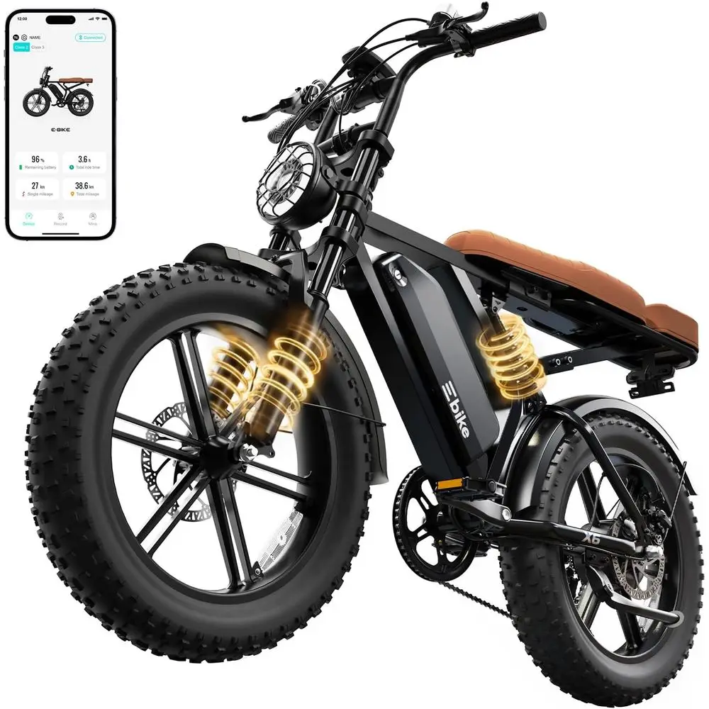 

1500W Peak Electric Mountain Bike, 60/100 Miles Range, 48V 15Ah/25Ah Battery, 20 Tire, 7-Speed Suspension