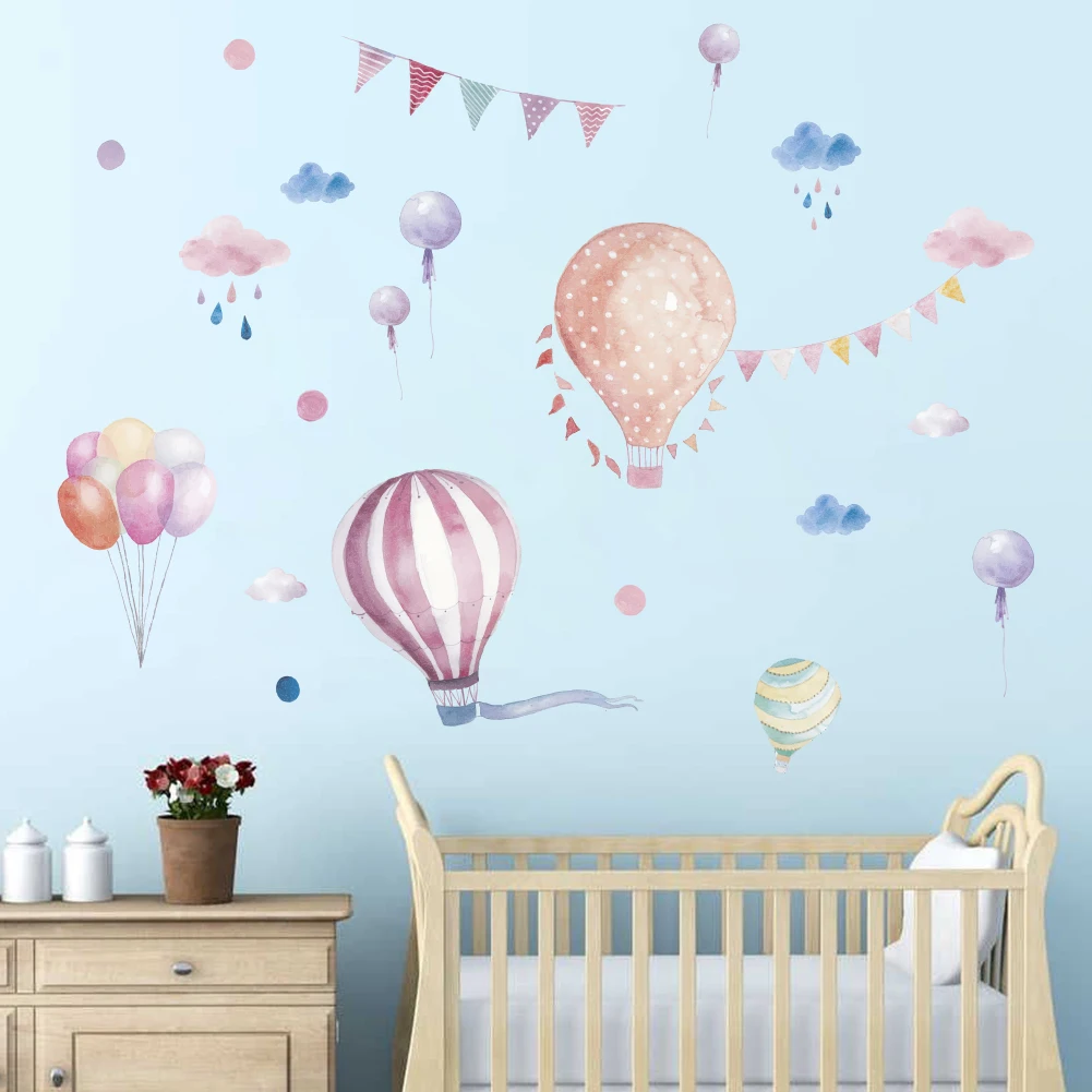 Bunting balloon Ribbon Wall Stickers For Kids Room Children's Bedroom Bag Wall decals Girl's gift Poster Mural decor