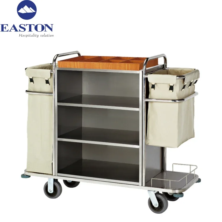 New Arrival Stainless Steel Hotel Housekeeping Cleaning Service Trolley Cart For Sale