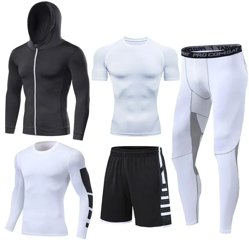 Men's Running Tracksuit Training Fitness Sportswear Set Compression Leggings Sport Clothes Gym Tight Sweatpants Rash Guard Lycra