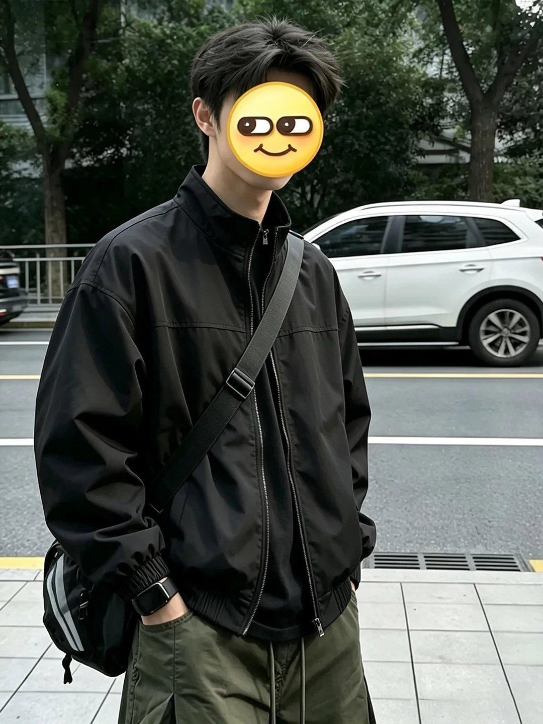 Black Three-Proof Stand Collar Men's Flight Jacket Short Style Baseball Coat American Shape Cleanfit Outerwear Autumn Season