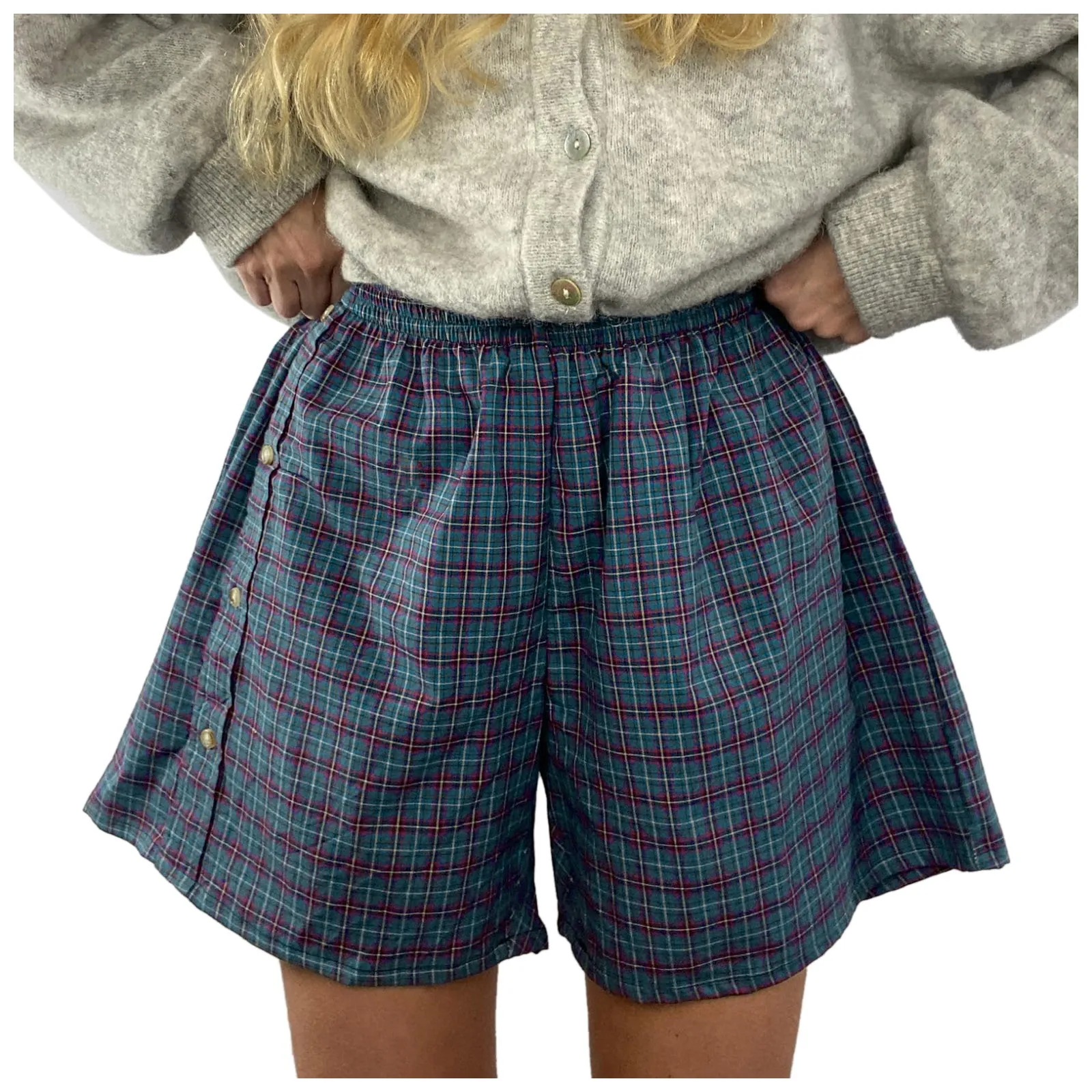 

Women's Shorts Cute Soft Plaid Print Button Pajama Bottoms Shorts Sleepwear