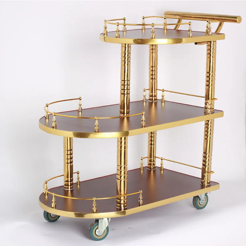 Hotel high-end wine cart European three-layer food delivery hand push dessert cart tea KTV birthday cake cart