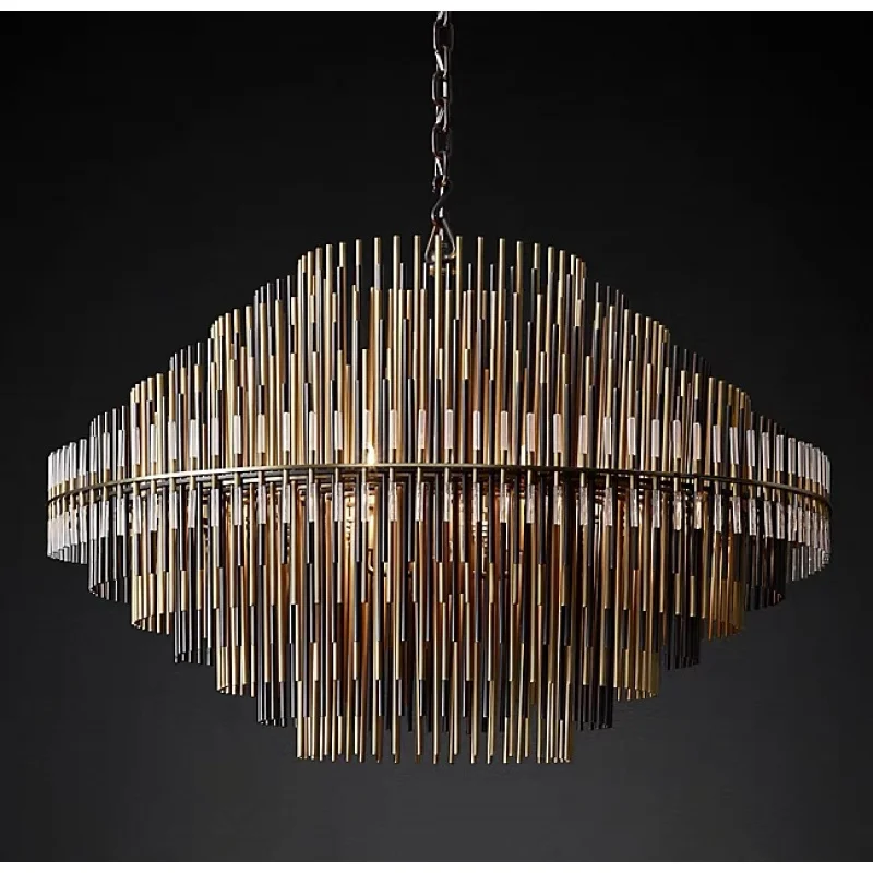 النمط الصناعي الثريات المعدنية LED تركيبة إضاءة ما بعد الحداثة مصباح معلق للسقف العالي ديكور فني بريق غرفة المعيشة