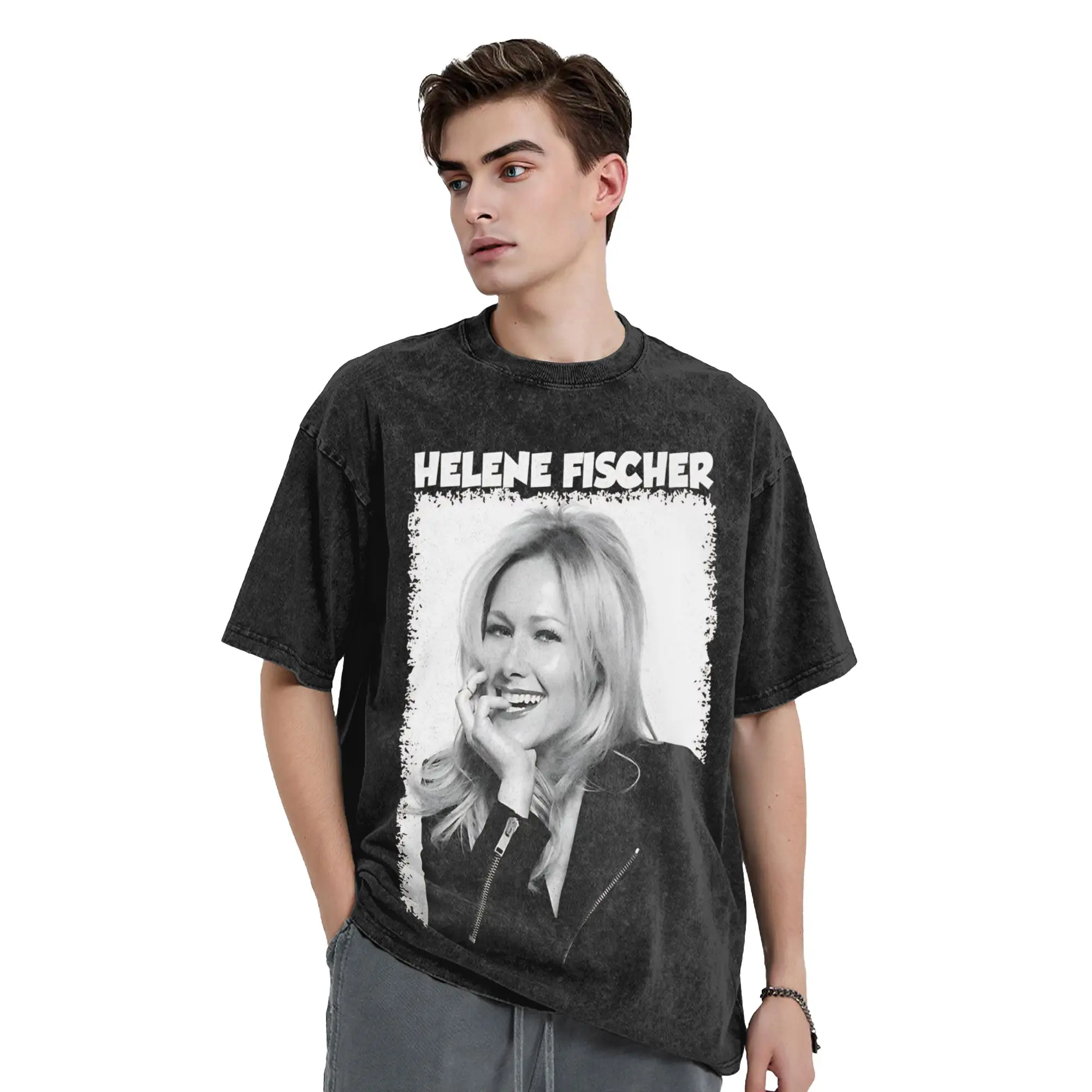 Helene Fischer   Vintage Washed T-Shirts for Men Women Singer Novelty Cotton Tees O Neck Short Sleeve T Shirts Plus Size Tops
