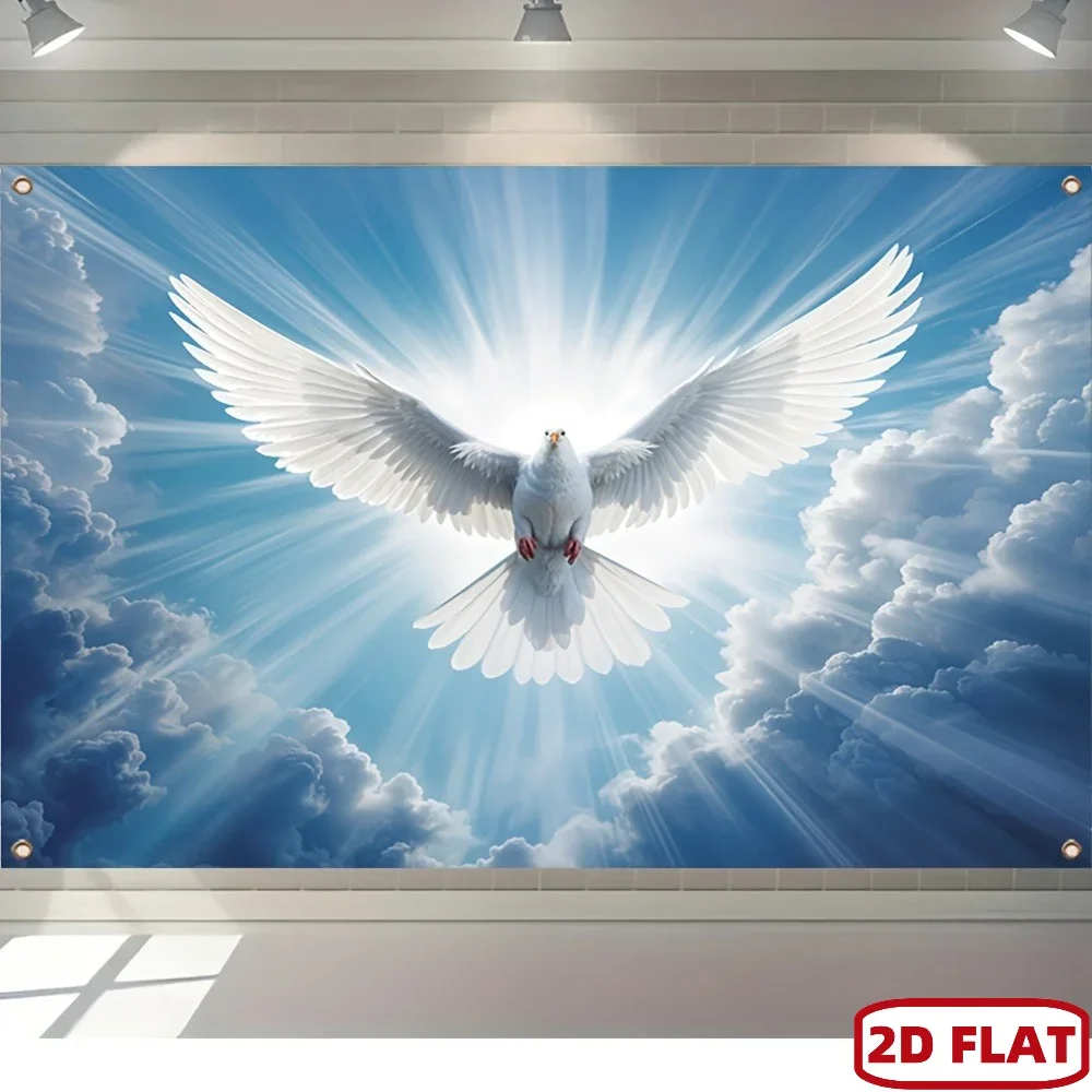 Large Abstract White Dove Flying Mural Tapestry Blue Sky Peace Symbolism Inspirational Wall Art Home Decor Print