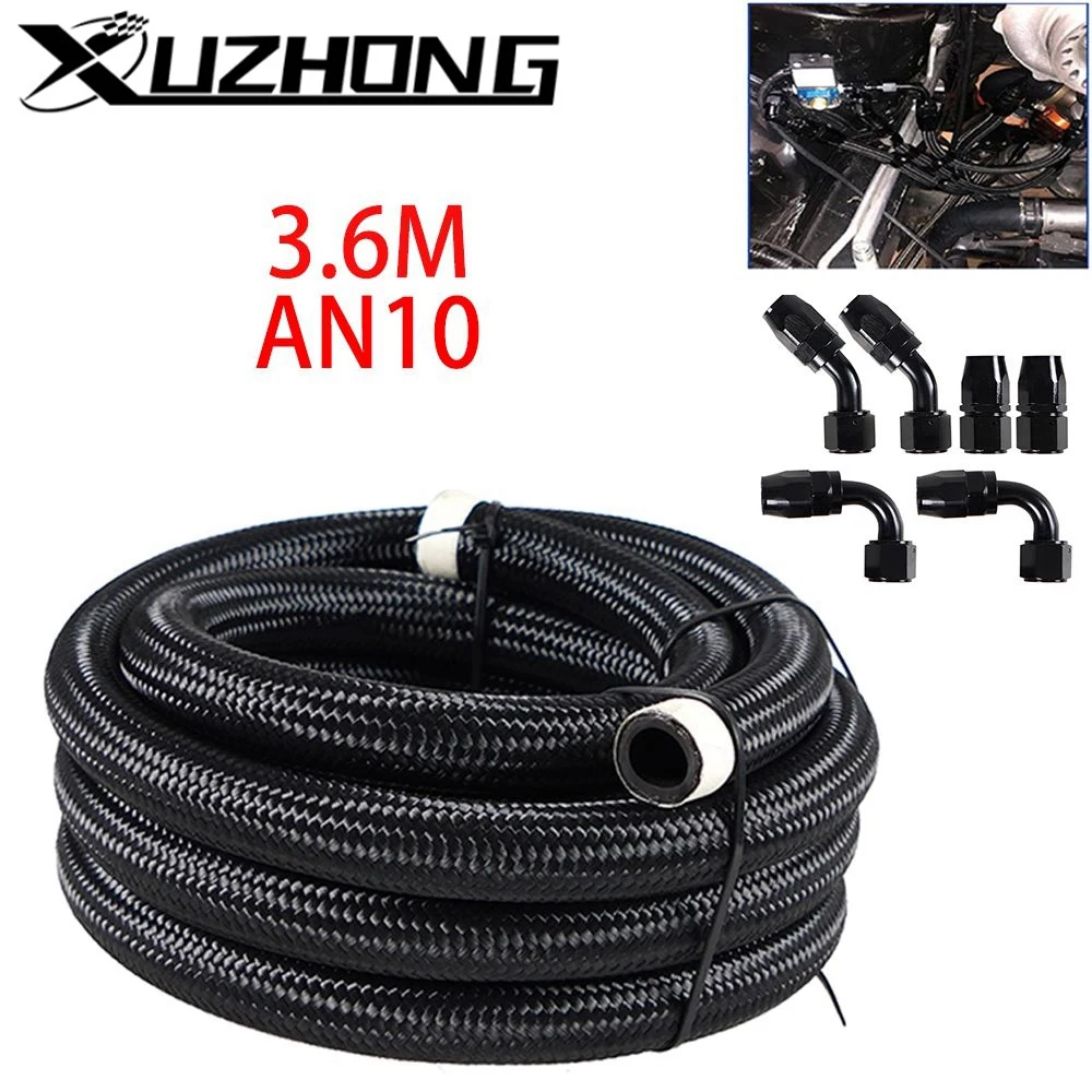 10AN AN10 Black Braided Oil Fuel Fittings Hose End 0+45+90 Degree Oil Adaptor Kit 3.6M Oil Fuel Hose Line