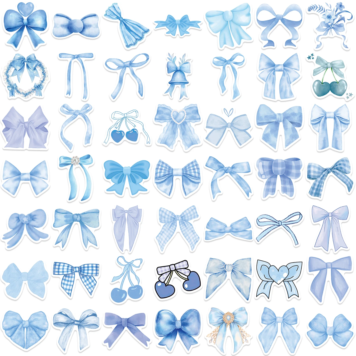 50pcs Cute Girls Blue Bowknot Decoration Stickers ins Coquette Bows Graffiti Decals DIY Diary Notebook Laptop Guitar Sticker