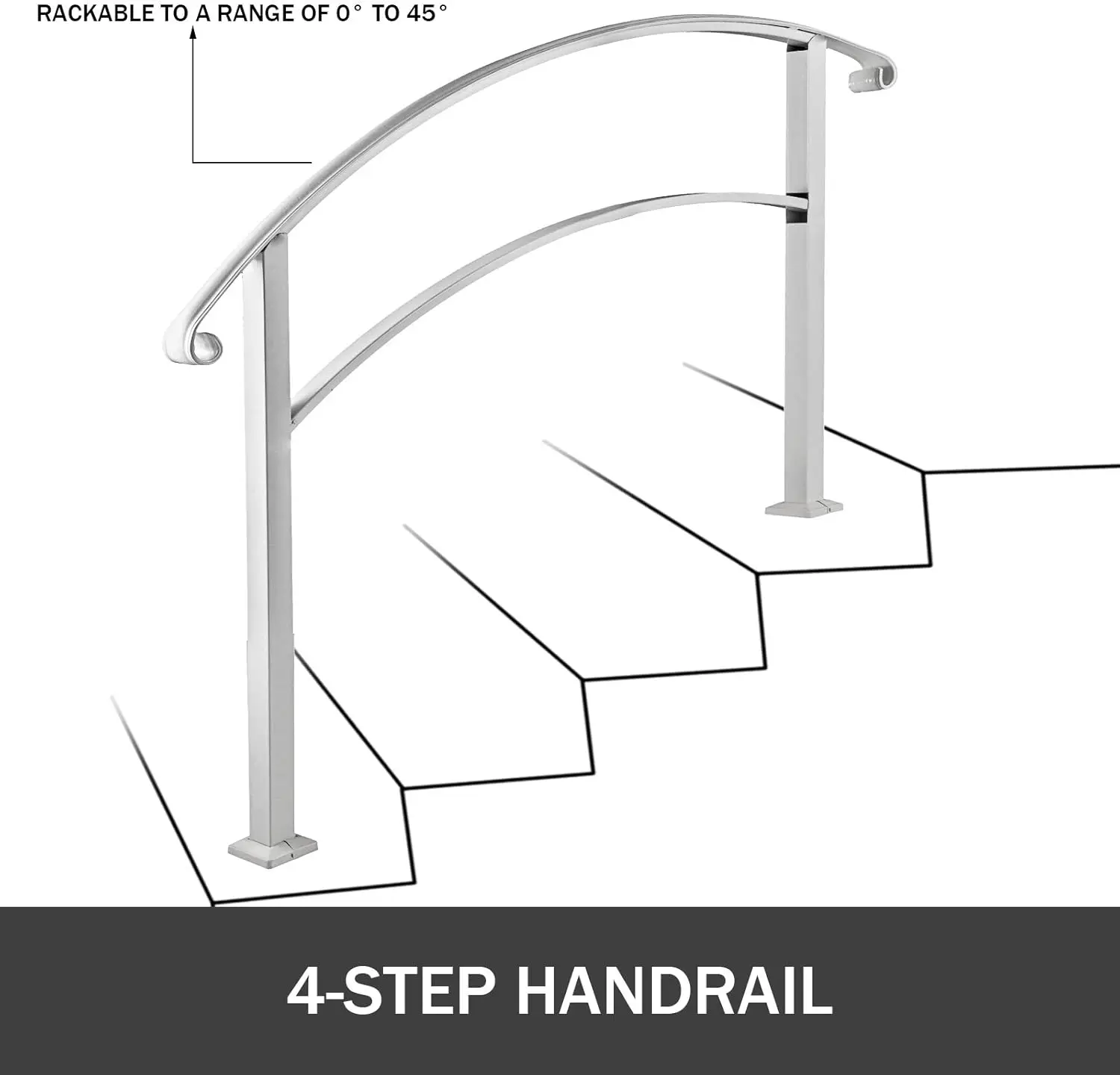 Happybuy Handrails for Outdoor Steps, Fit 1 or 4 Steps Outdoor Stair Railing, White Wrought Iron Handrail.