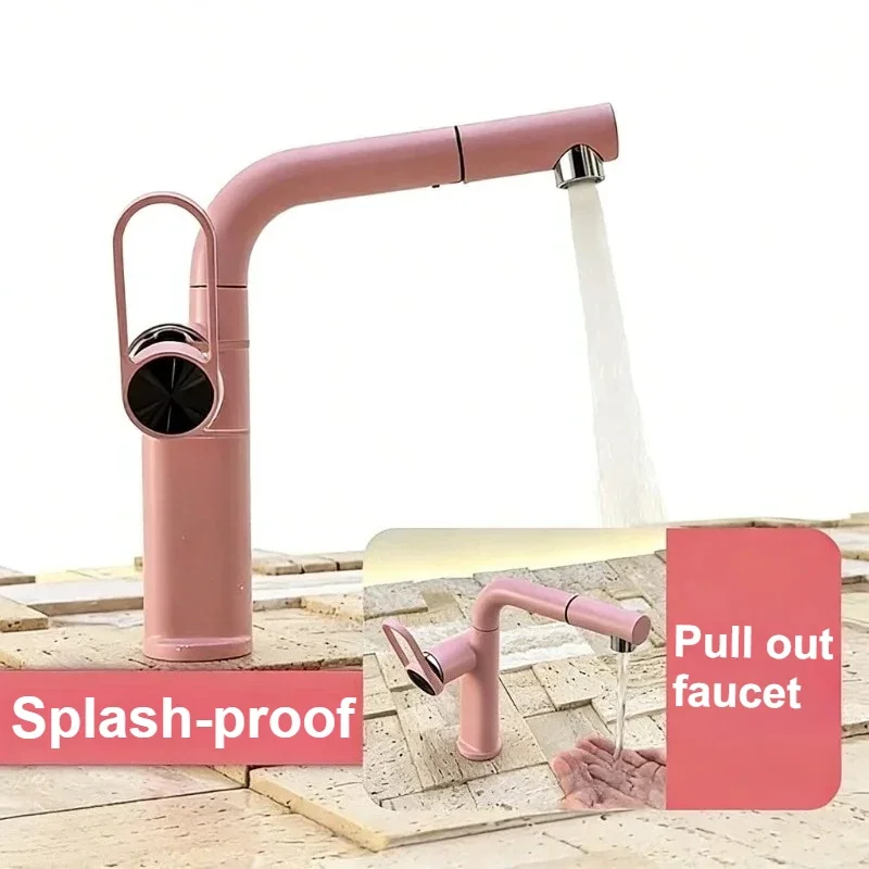 Bathroom Vanity Sink Tap Pull Out Sprayer Hot Cold Mixer Anti-Splash Basin Faucet Sink Tap