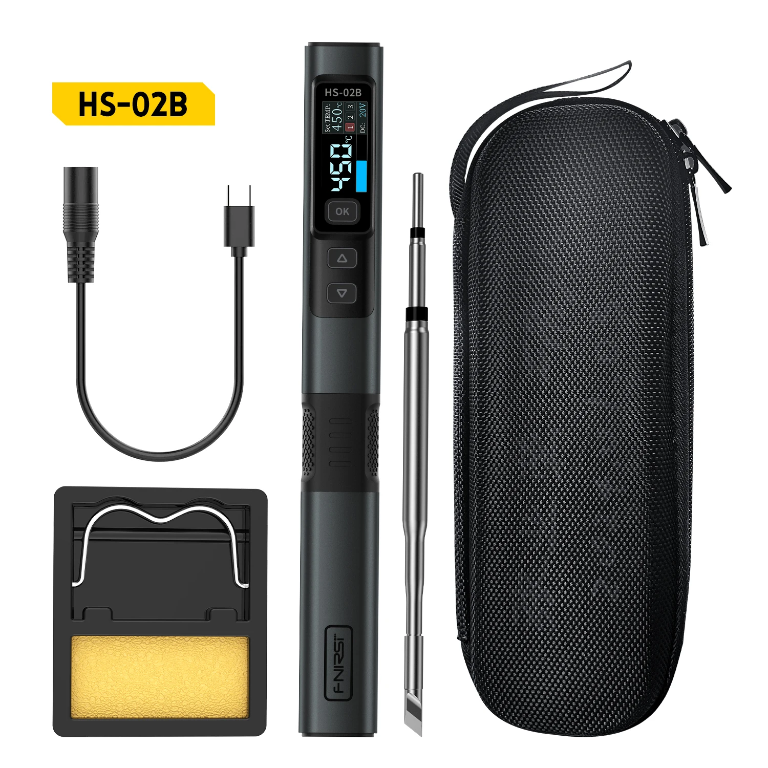 FNIRSI HS02 Soldeerbout HS-02A Gereedschapskist PD 100W Verstelbare Constante Temperatuur Lassen Reparatie Tools C210 Tips